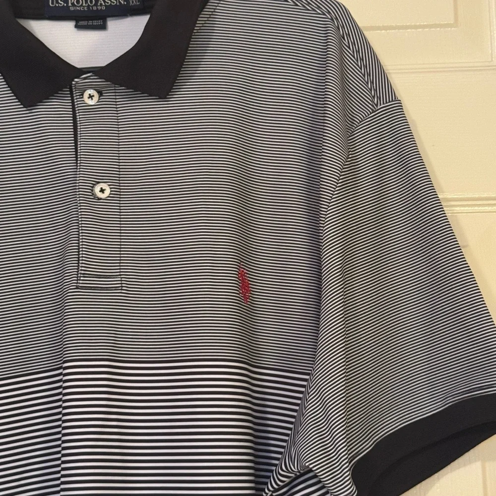 U.S. Polo Assn. Men's Polo Shirt - Black and White Stripes - Picture 2 of 7